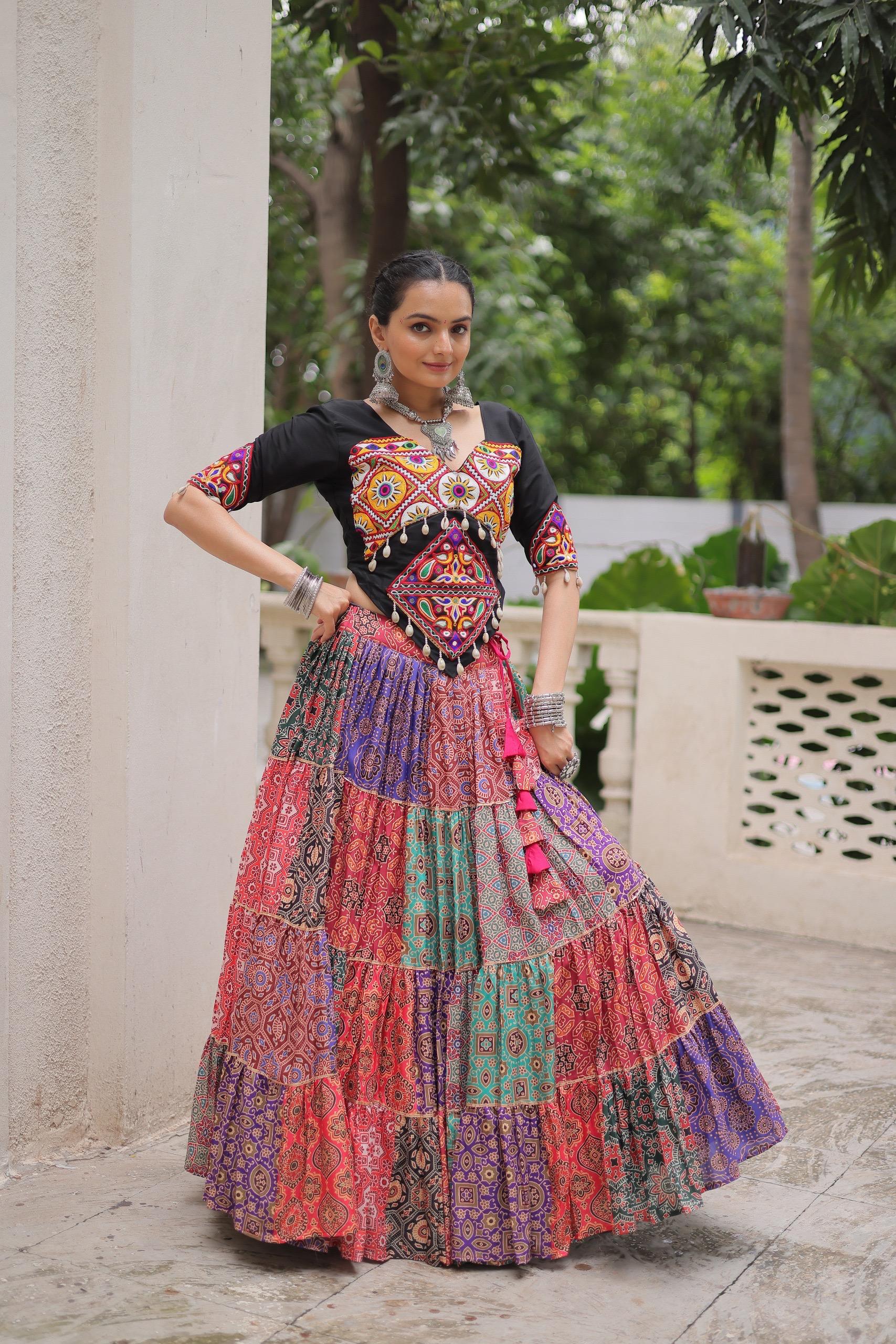 Womenline Multi Color Cotton Navratri Lehenga Choli