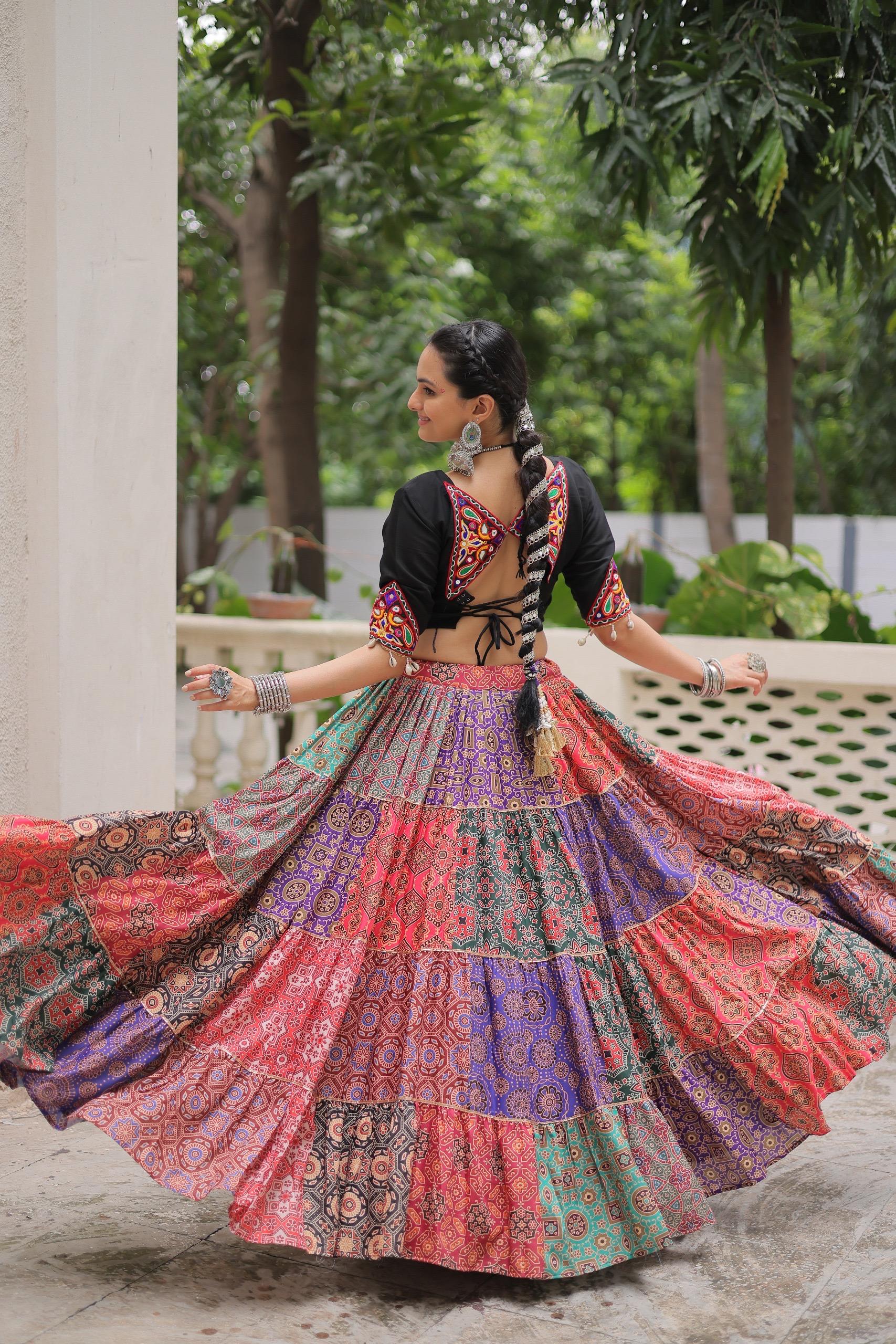 Womenline Multi Color Cotton Navratri Lehenga Choli