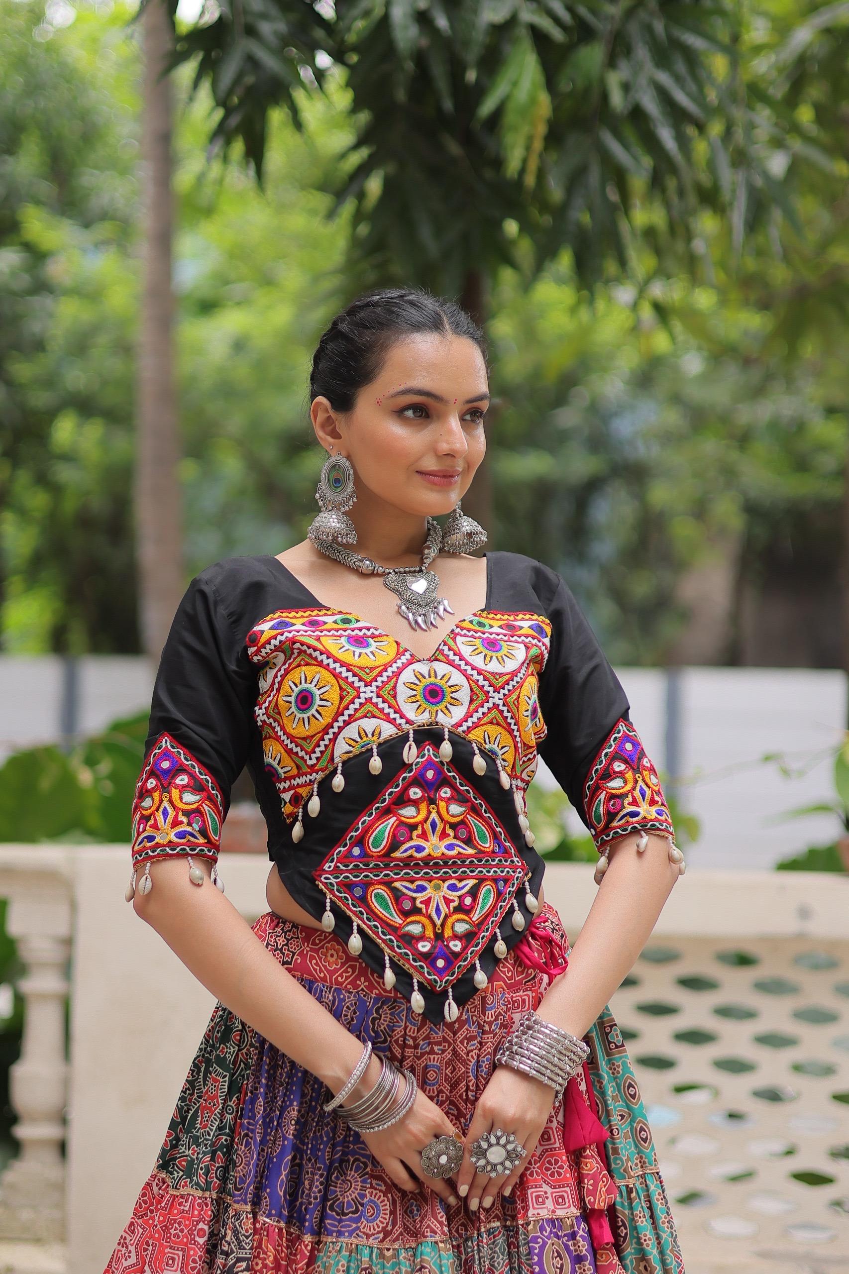 Womenline Multi Color Cotton Navratri Lehenga Choli