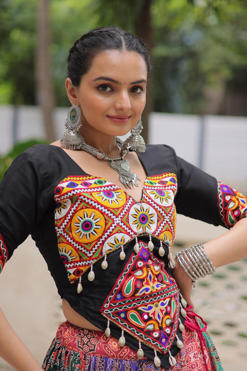 Womenline Multi Color Cotton Navratri Lehenga Choli