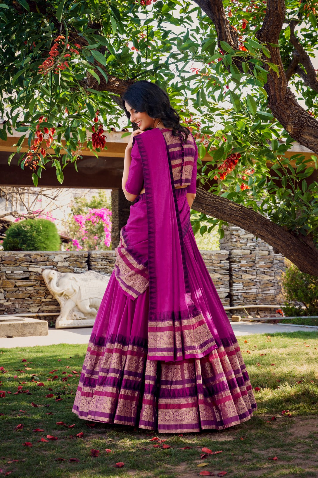 Womenline Pink Color Pure Chanderi Plain Half Saree
