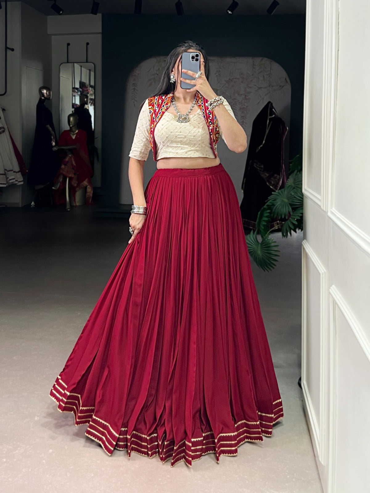 Womenline Maroon Color Pure Rayon Navratri Lehenga Choli