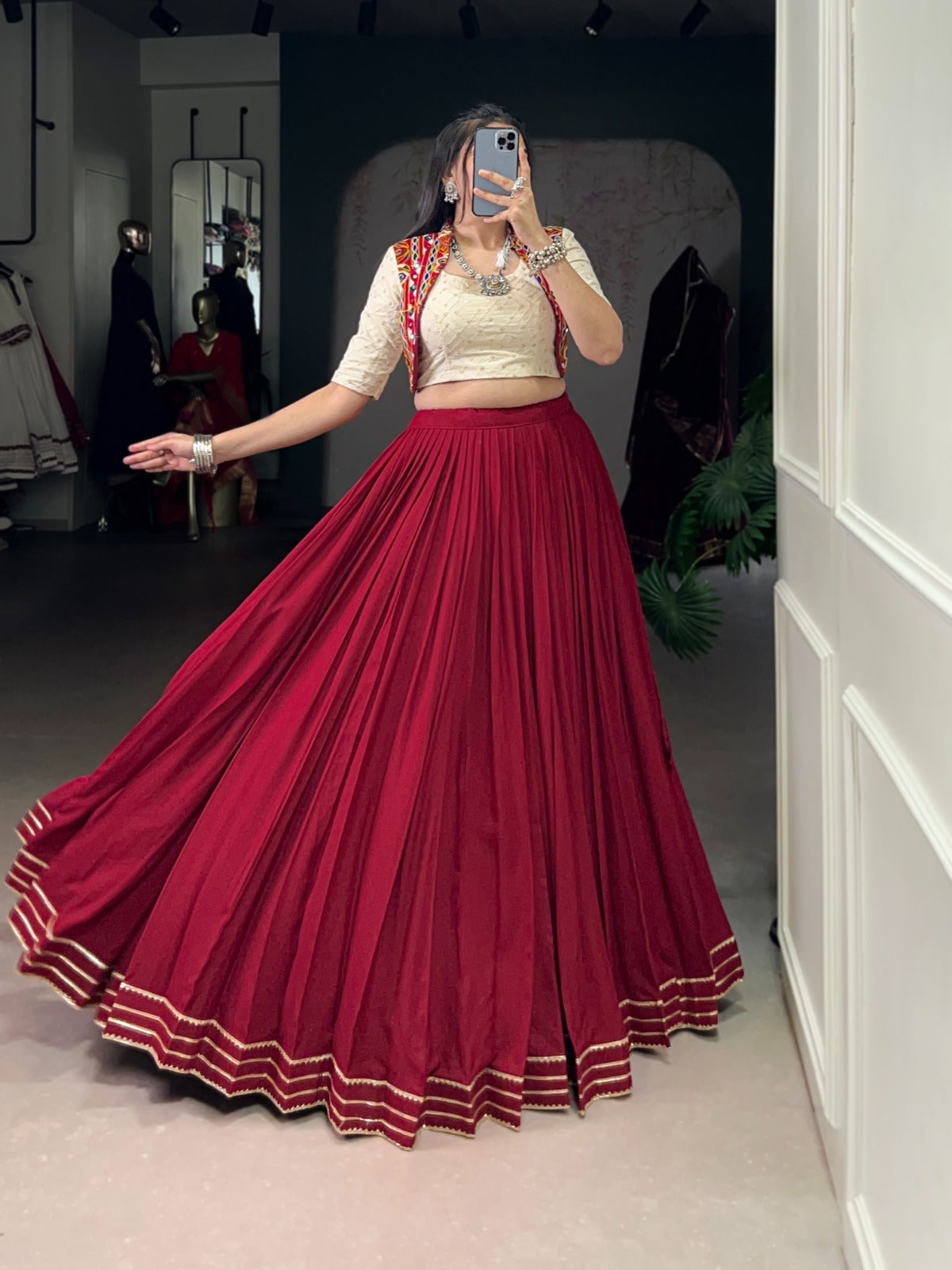 Womenline Maroon Color Pure Rayon Navratri Lehenga Choli