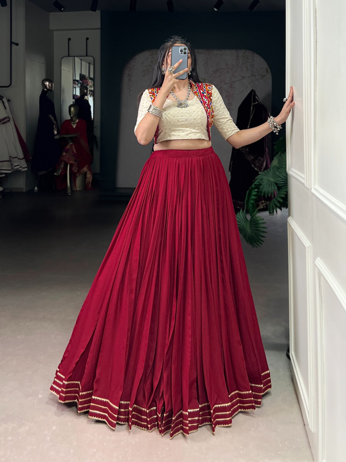 Womenline Maroon Color Pure Rayon Navratri Lehenga Choli