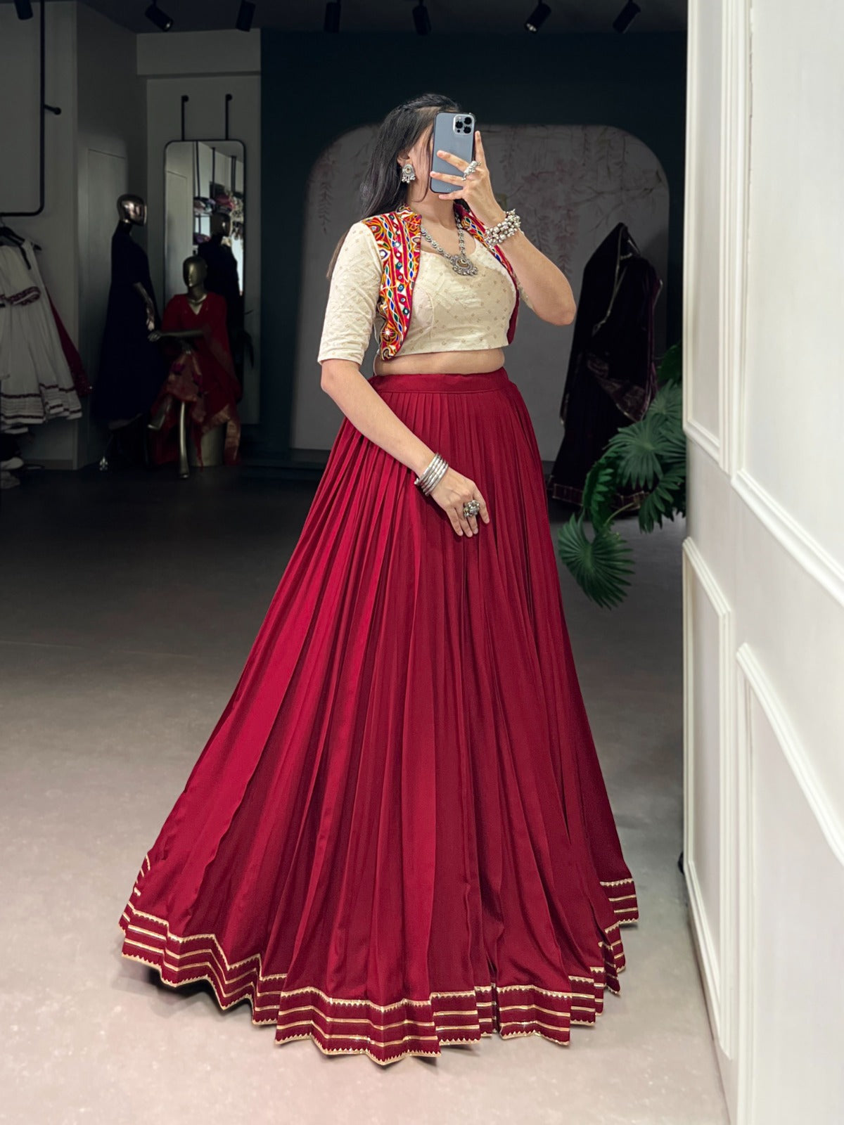 Womenline Maroon Color Pure Rayon Navratri Lehenga Choli