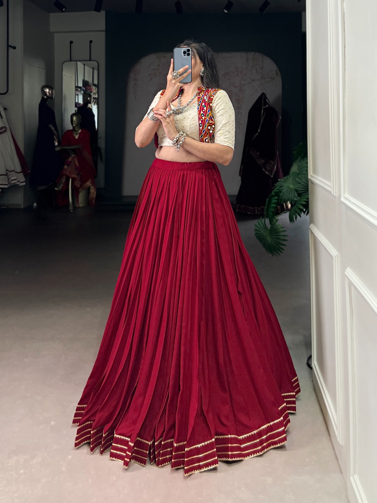 Womenline Maroon Color Pure Rayon Navratri Lehenga Choli