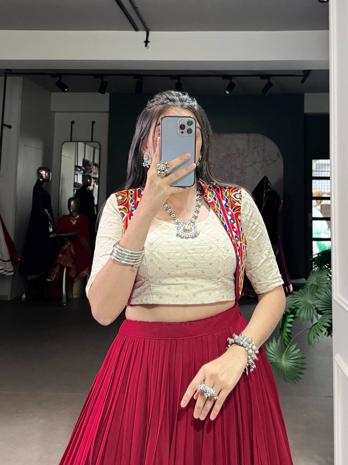 Womenline Maroon Color Pure Rayon Navratri Lehenga Choli