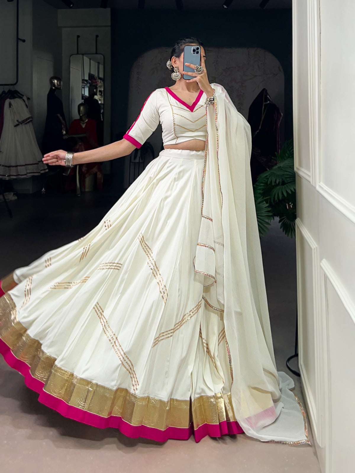 Womenline Off white Color Pure Rayon Navratri Lehenga choli