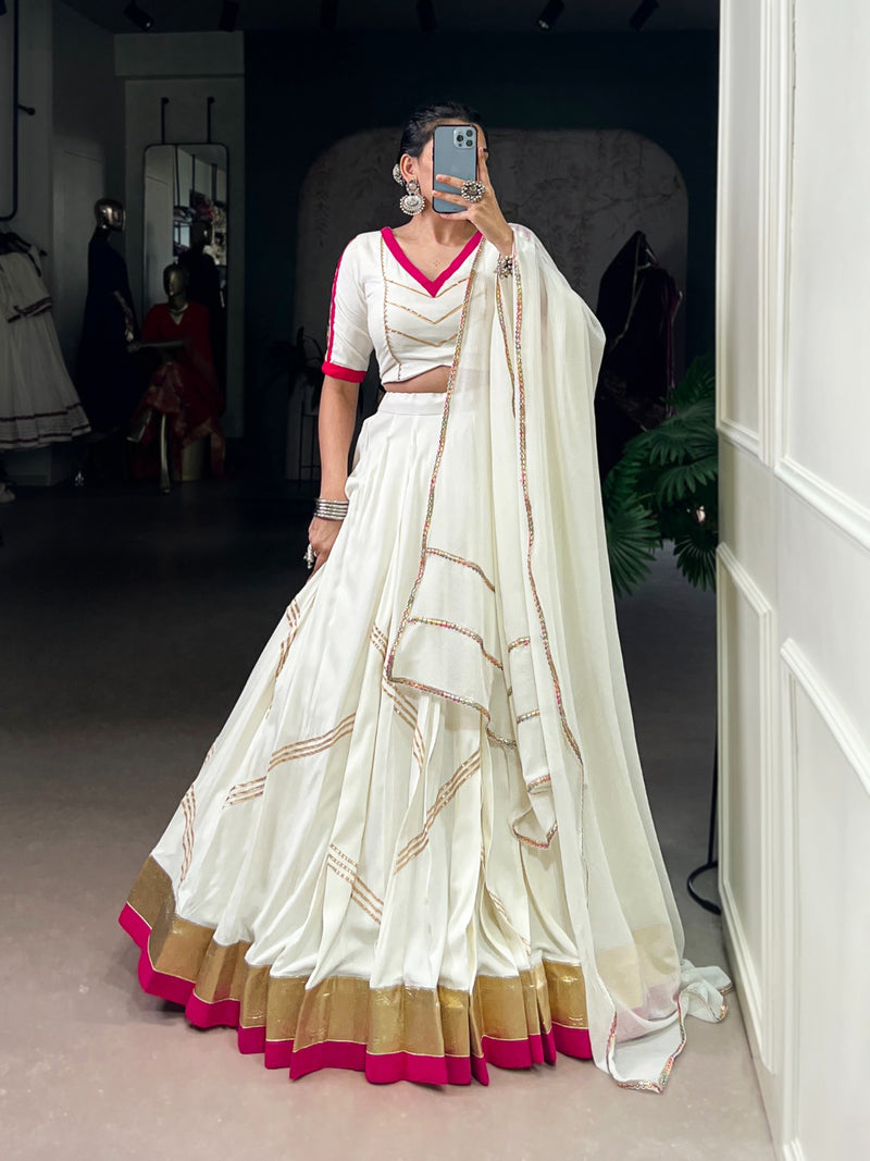 Womenline Off white Color Pure Rayon Navratri Lehenga choli