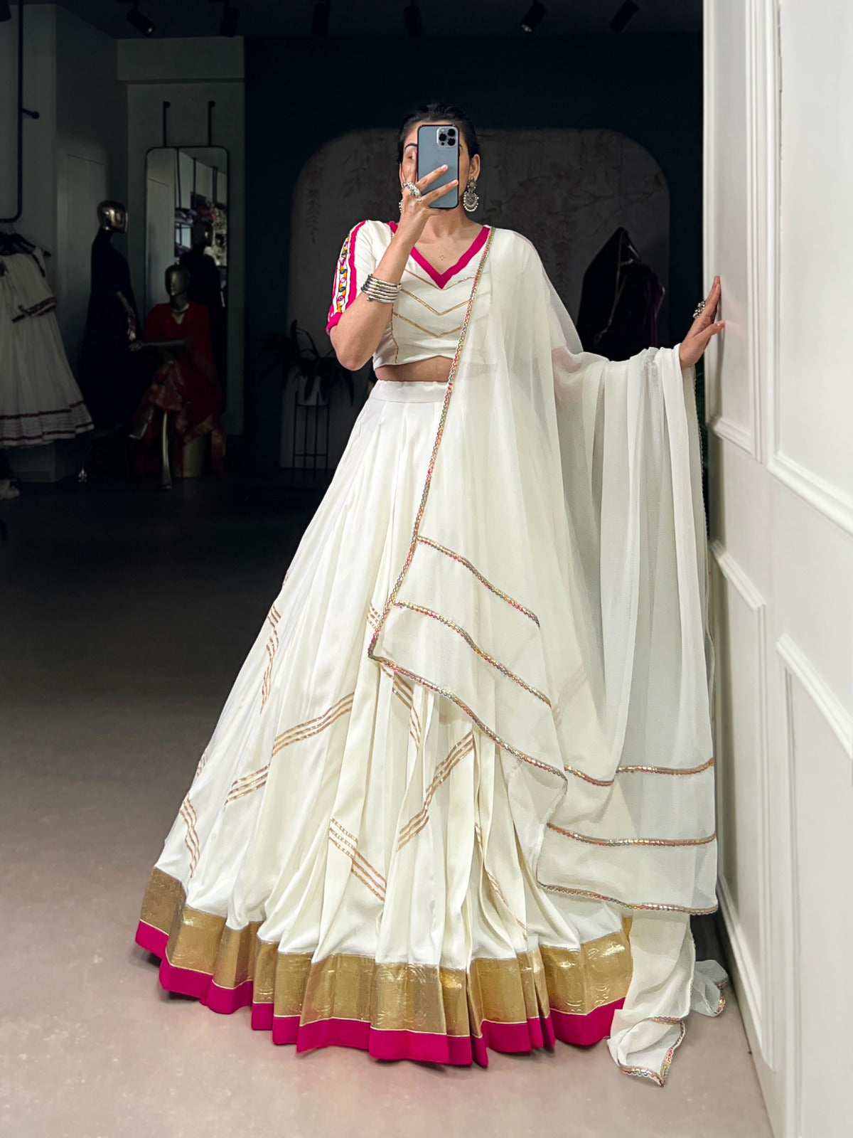 Womenline Off white Color Pure Rayon Navratri Lehenga choli