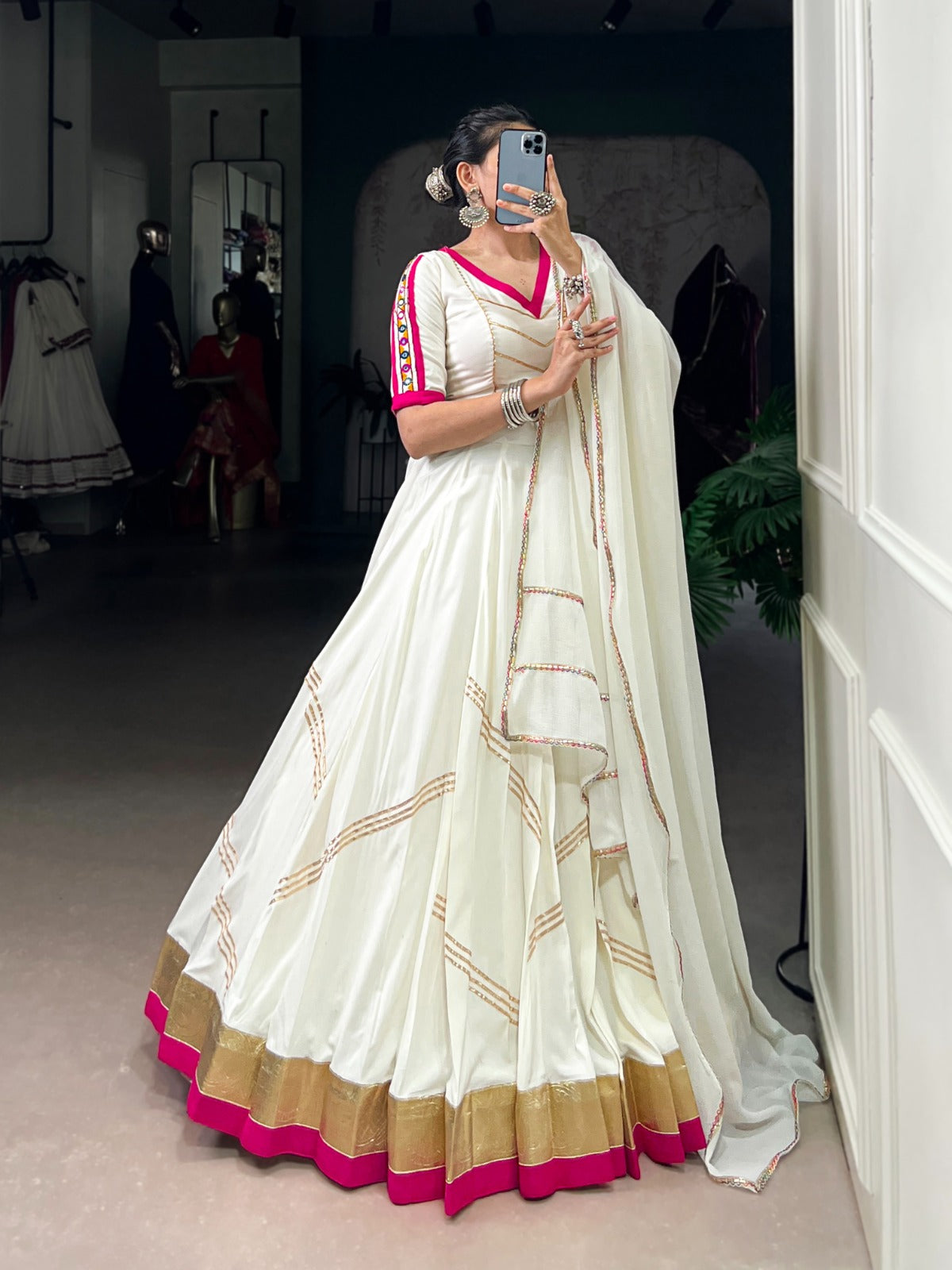 Womenline Off white Color Pure Rayon Navratri Lehenga choli