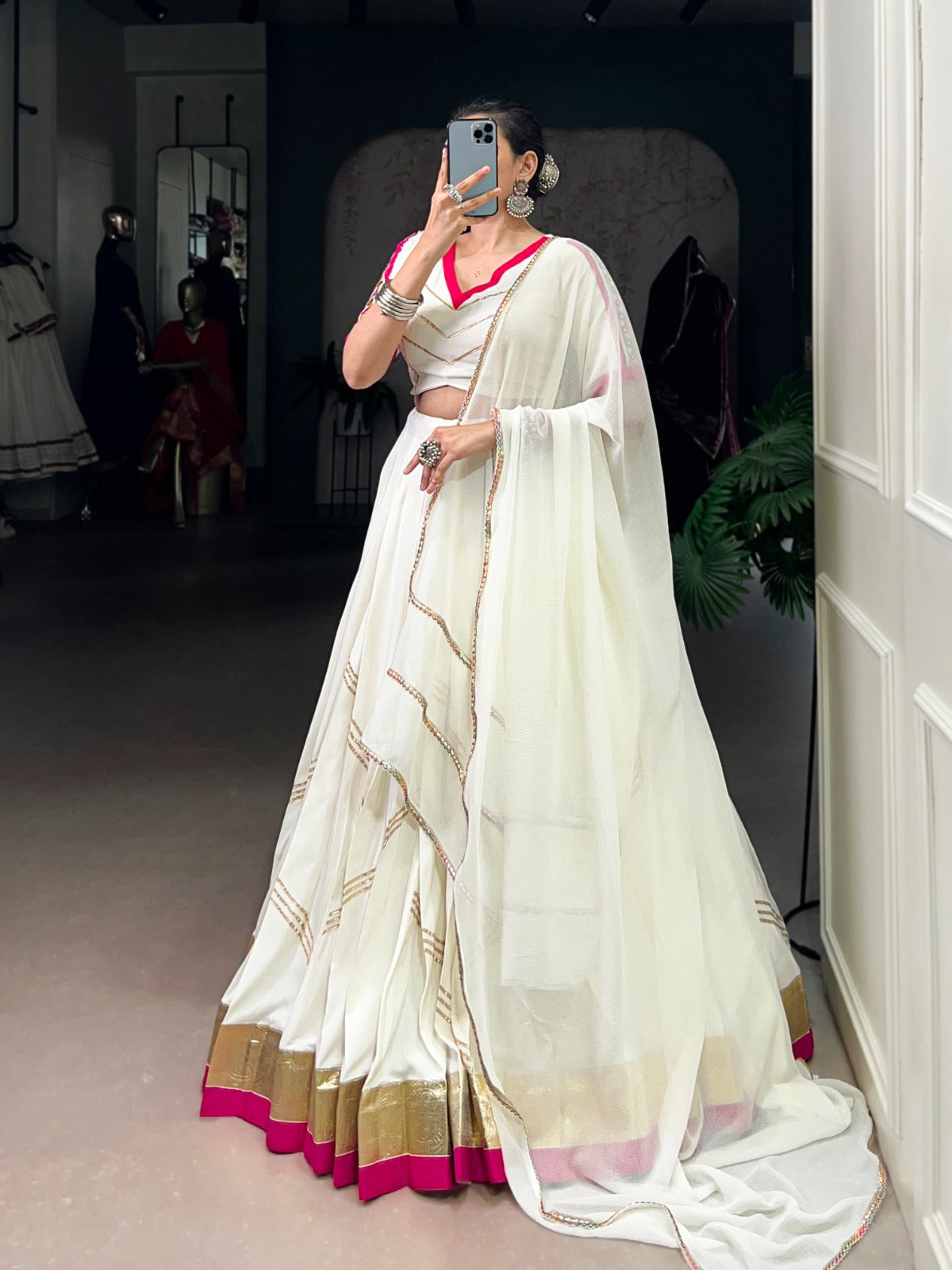 Womenline Off white Color Pure Rayon Navratri Lehenga choli