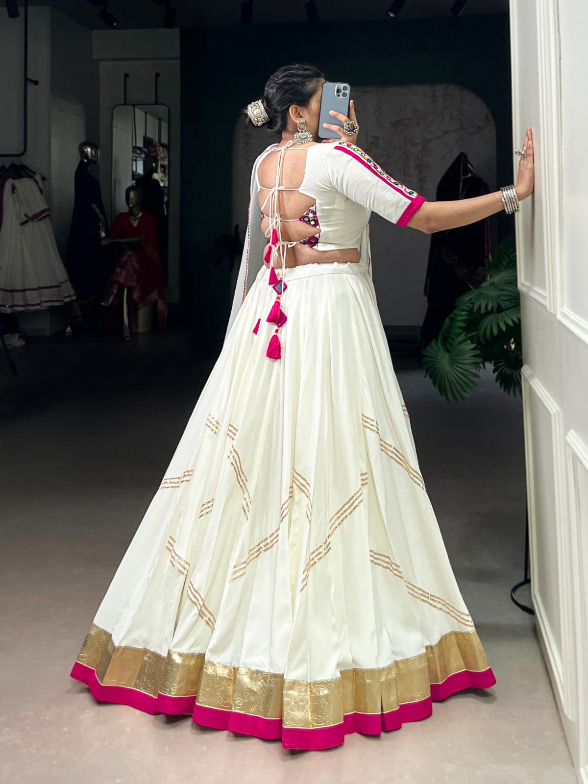Womenline Off white Color Pure Rayon Navratri Lehenga choli