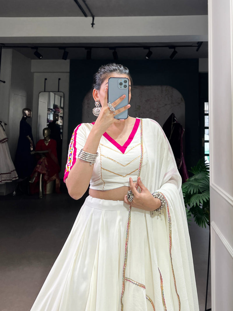 Womenline Off white Color Pure Rayon Navratri Lehenga choli