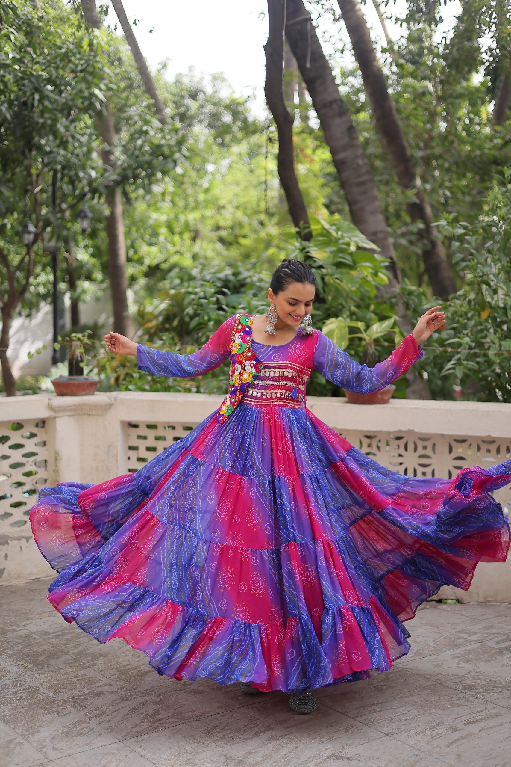 Womenline Purple Color Laheriya Faux Georgette Gown