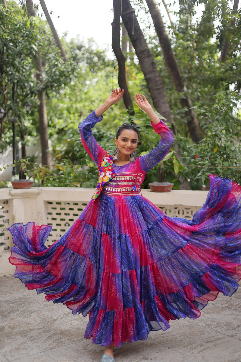 Womenline Purple Color Laheriya Faux Georgette Gown
