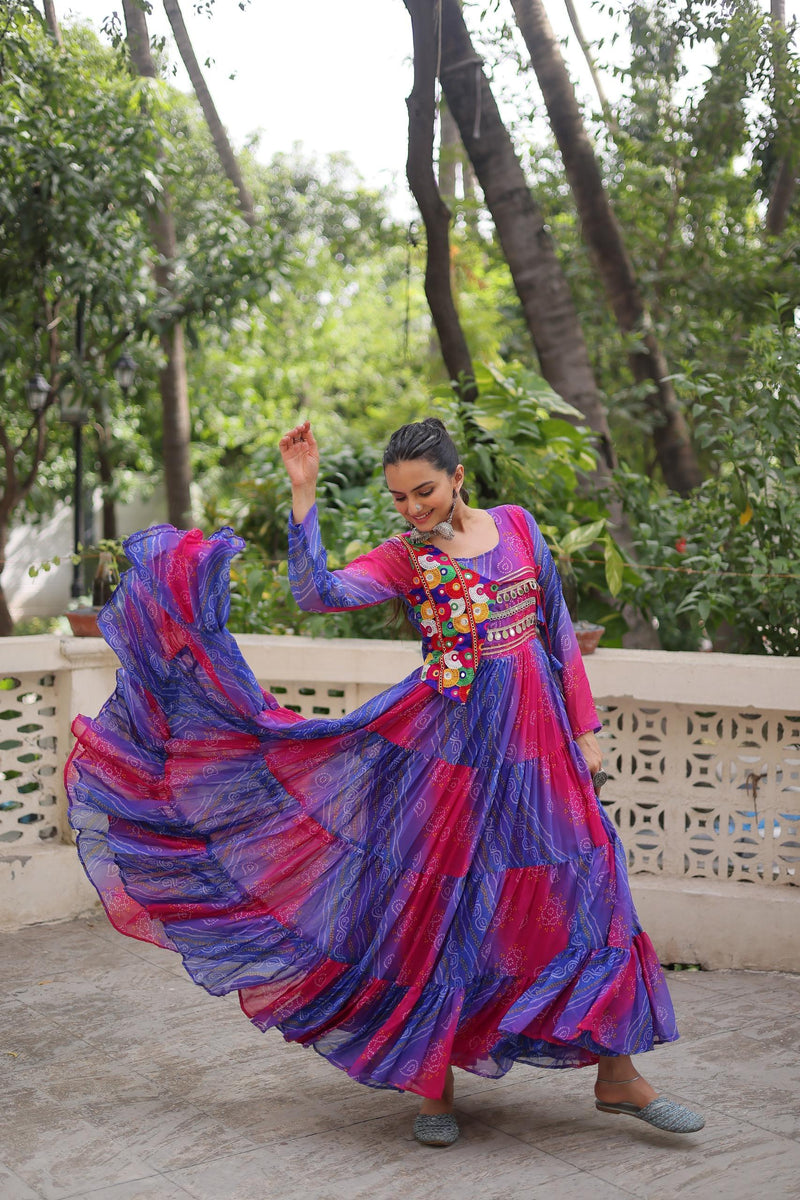 Womenline Purple Color Laheriya Faux Georgette Gown