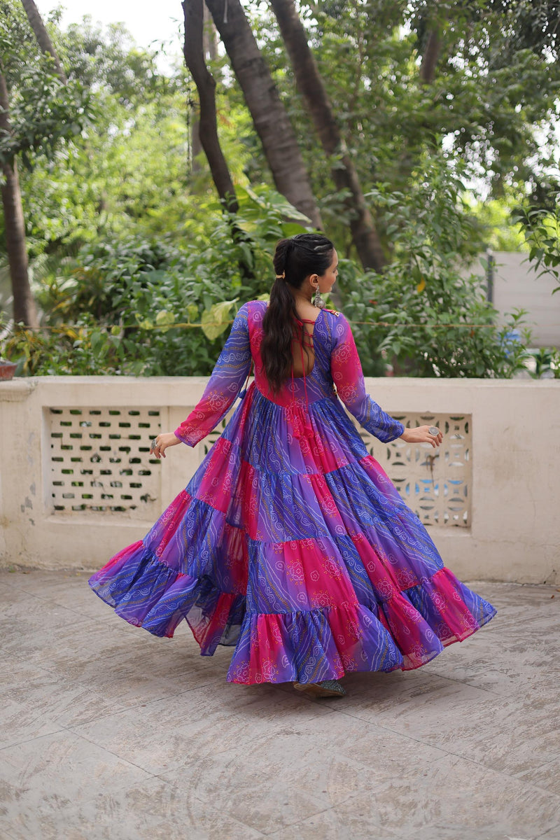Womenline Purple Color Laheriya Faux Georgette Gown