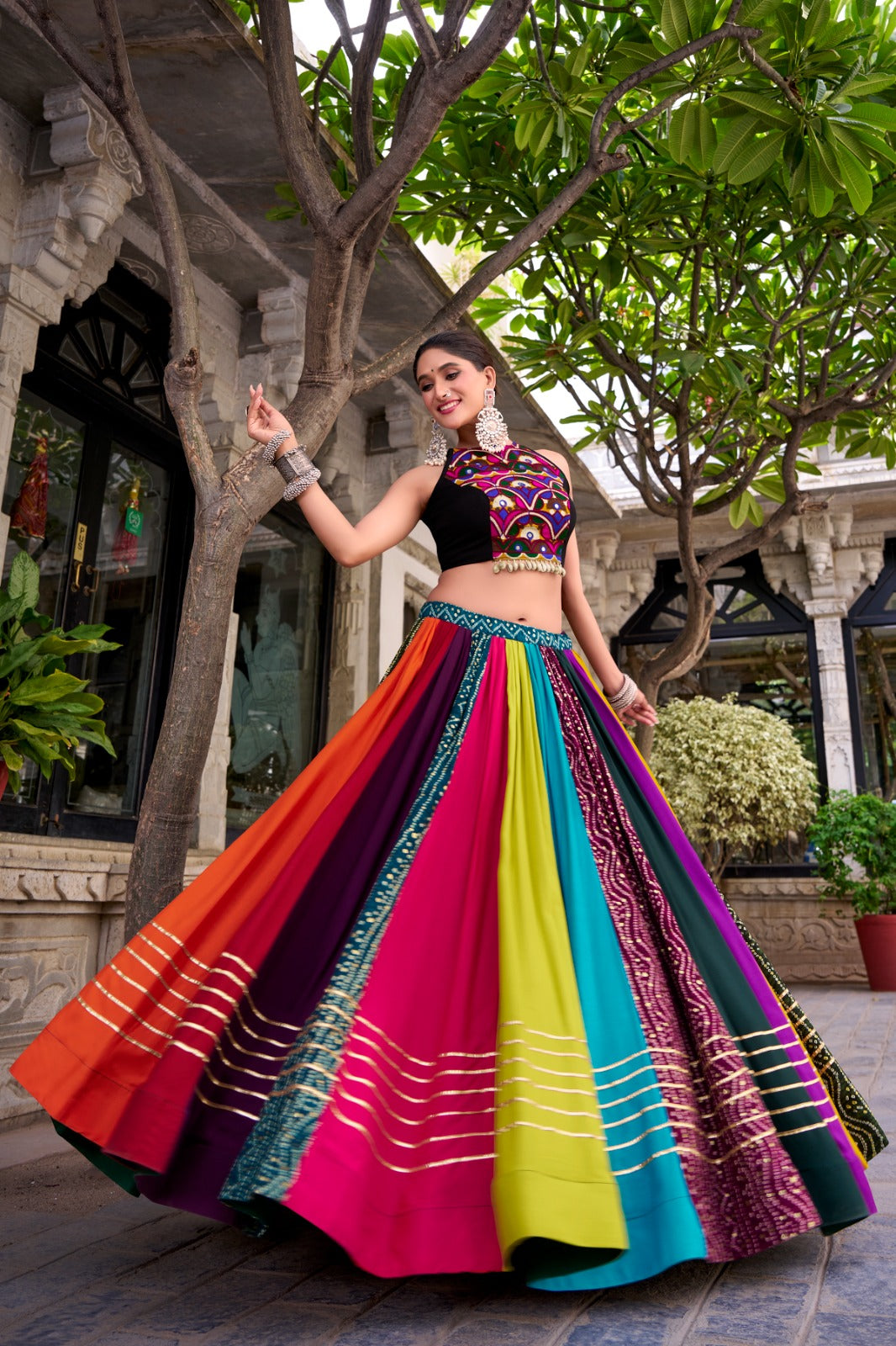 Womenline MultiColor Rayon Navratri Lehenga Choli