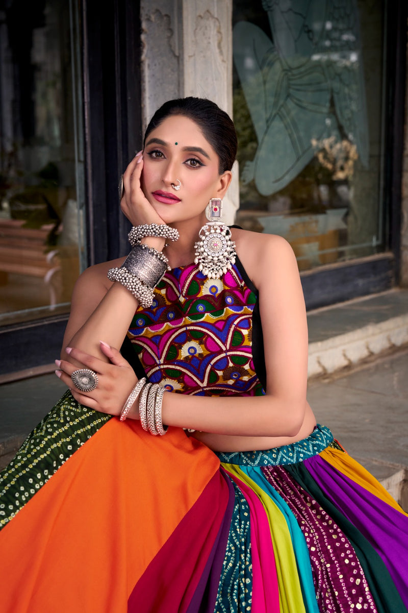 Womenline MultiColor Rayon Navratri Lehenga Choli