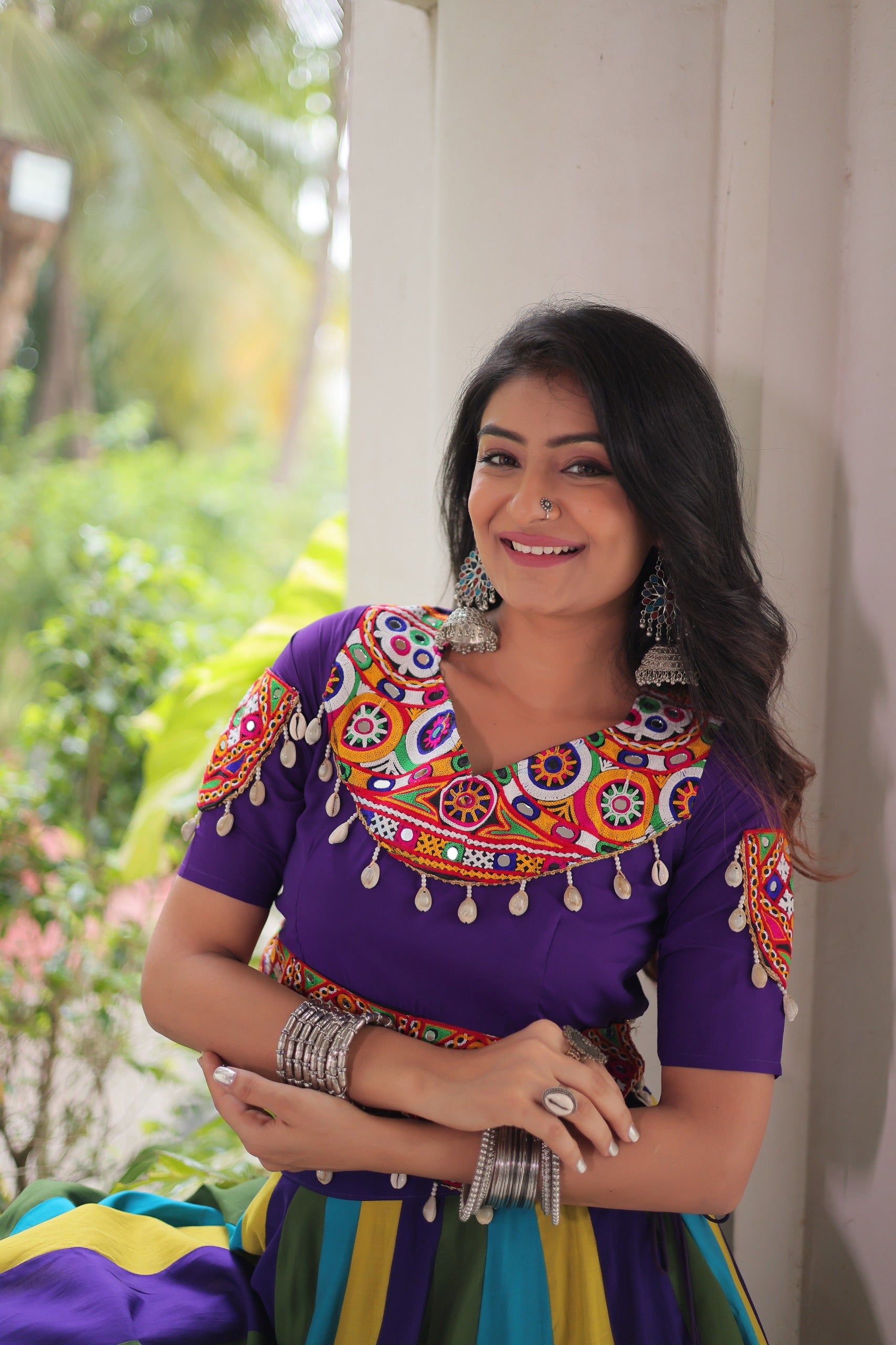 Womenline MultiColor Roman Gota Lace Work Navratri Lehenga Choli