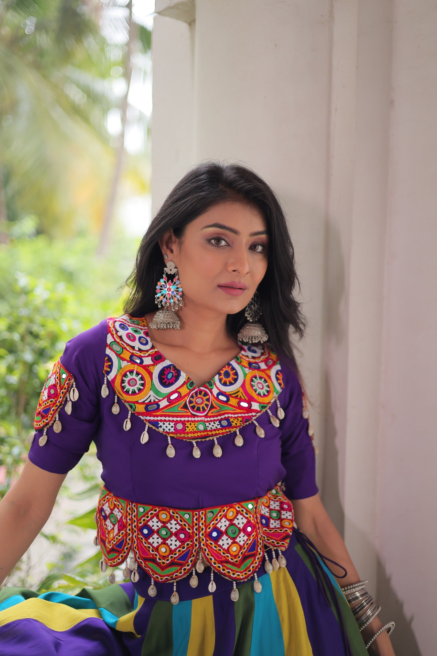 Womenline MultiColor Roman Gota Lace Work Navratri Lehenga Choli