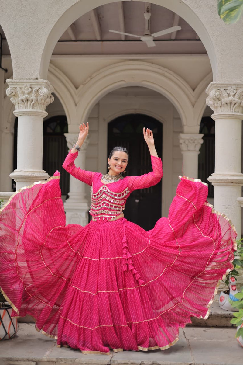 Womenline Rani Pink Color Soft Georgette Navratri Lehenga Choli