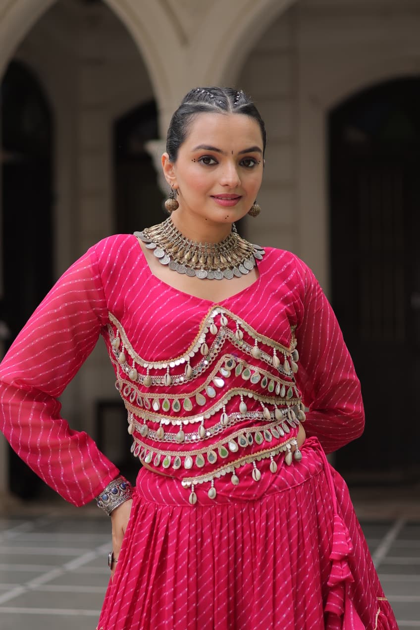 Womenline Rani Pink Color Soft Georgette Navratri Lehenga Choli