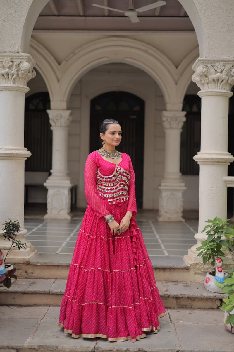 Womenline Rani Pink Color Soft Georgette Navratri Lehenga Choli