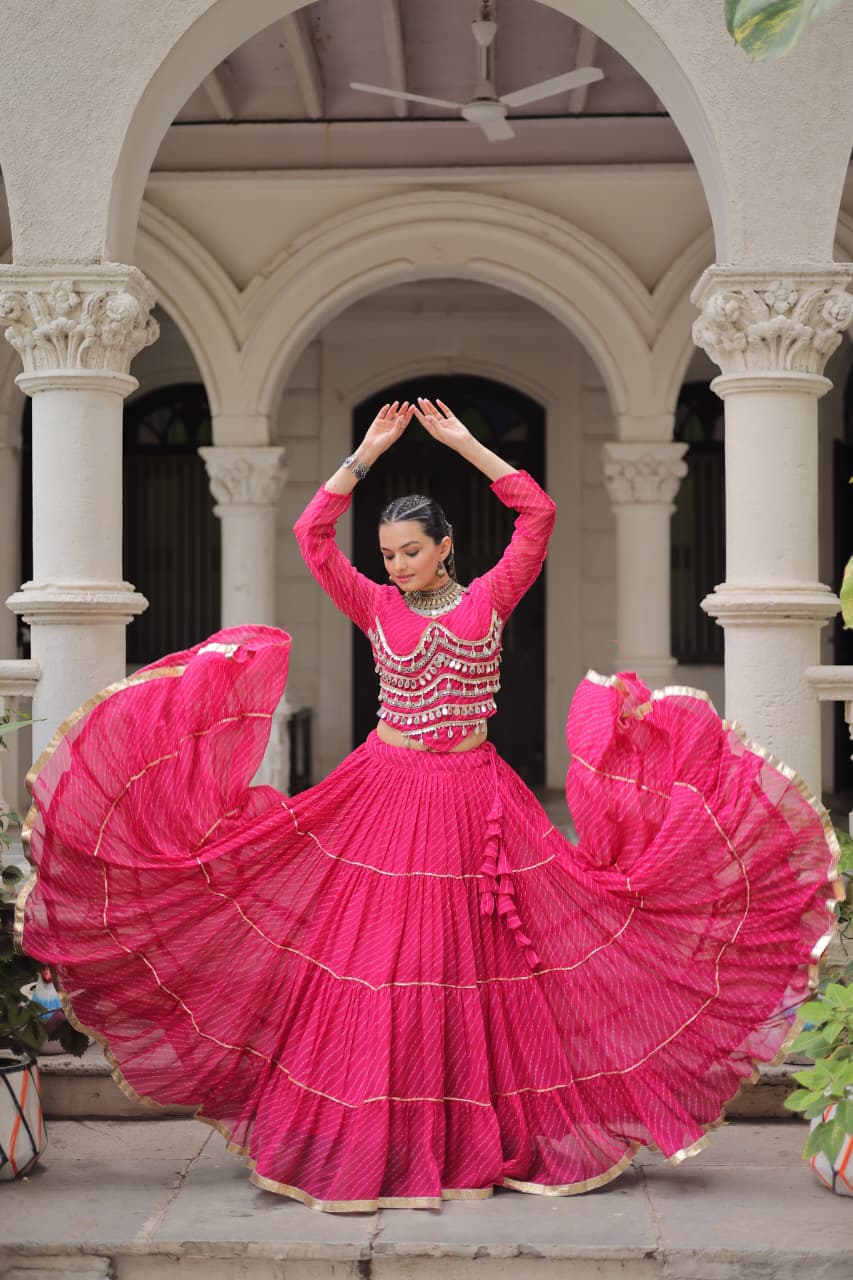 Womenline Rani Pink Color Soft Georgette Navratri Lehenga Choli