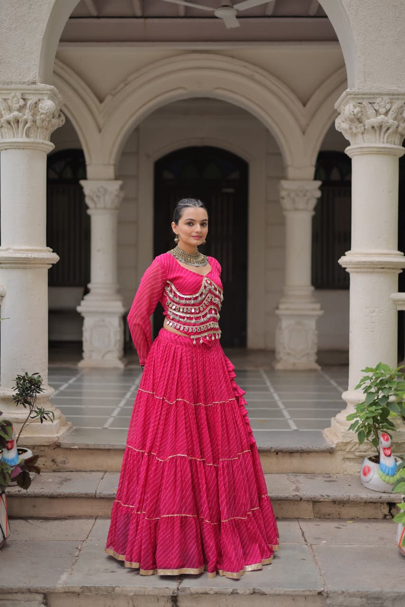 Womenline Rani Pink Color Soft Georgette Navratri Lehenga Choli