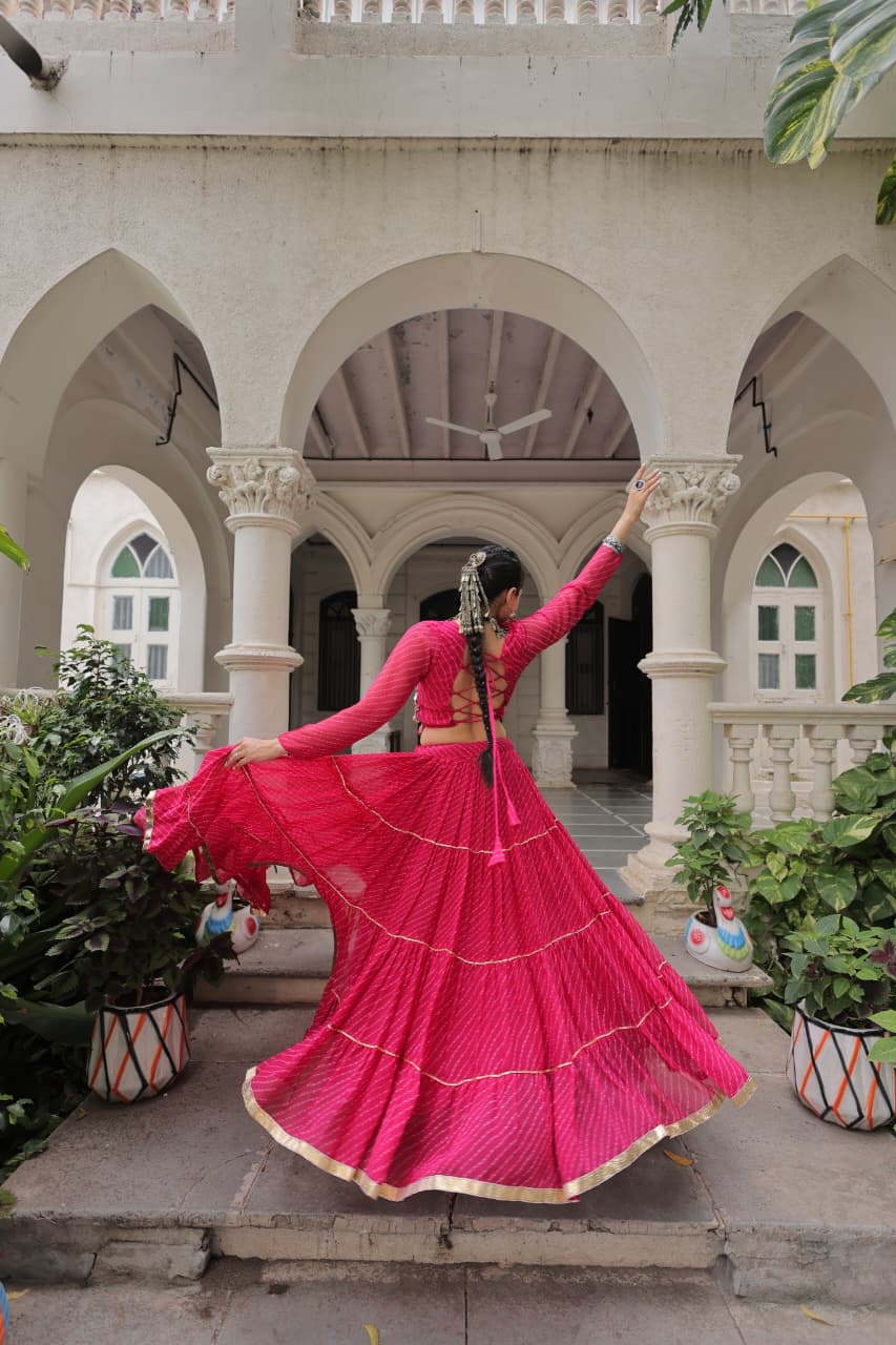Womenline Rani Pink Color Soft Georgette Navratri Lehenga Choli