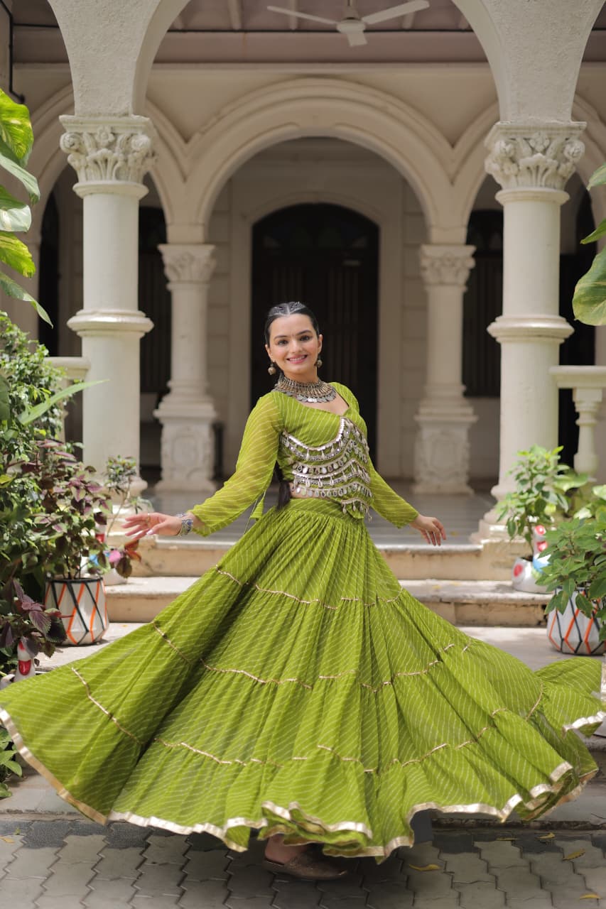 Womenline Parrot Green Color Soft Georgette Navratri Lehenga Choli