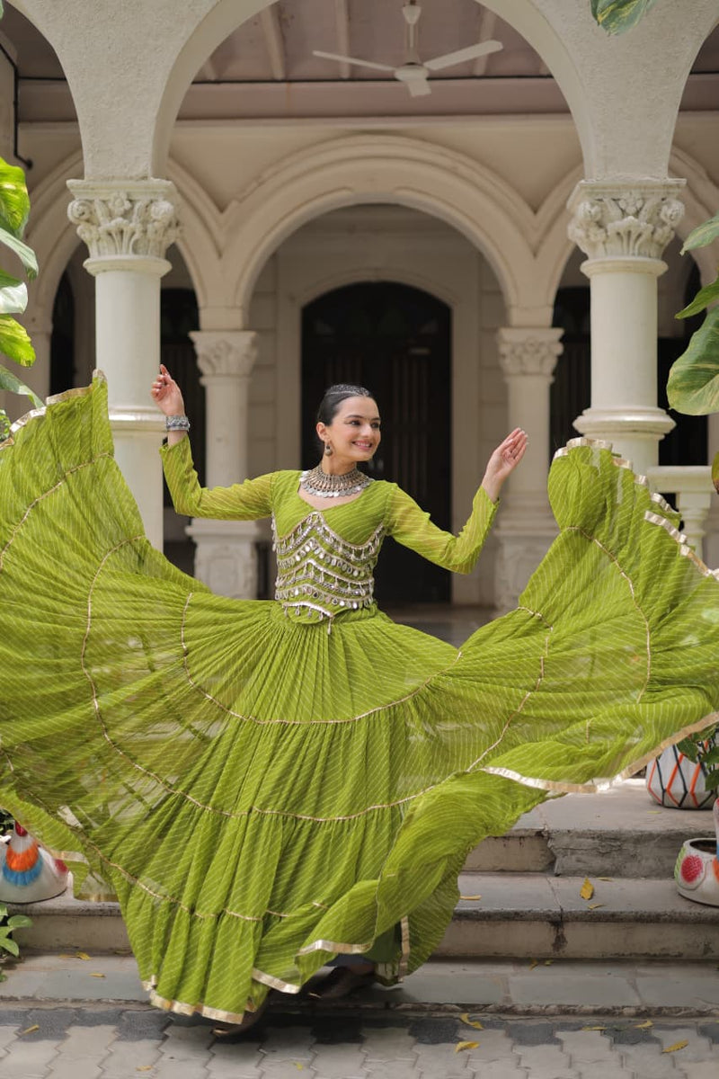 Womenline Parrot Green Color Soft Georgette Navratri Lehenga Choli