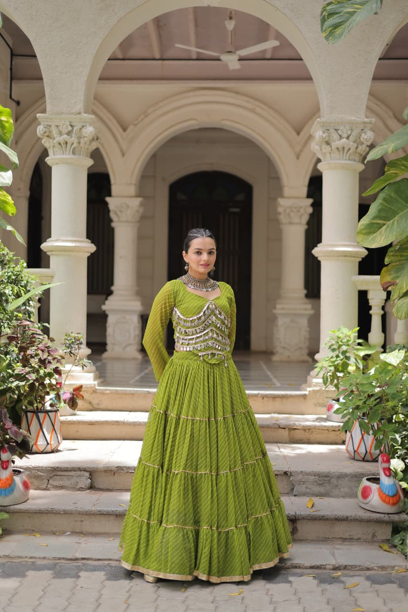 Womenline Parrot Green Color Soft Georgette Navratri Lehenga Choli