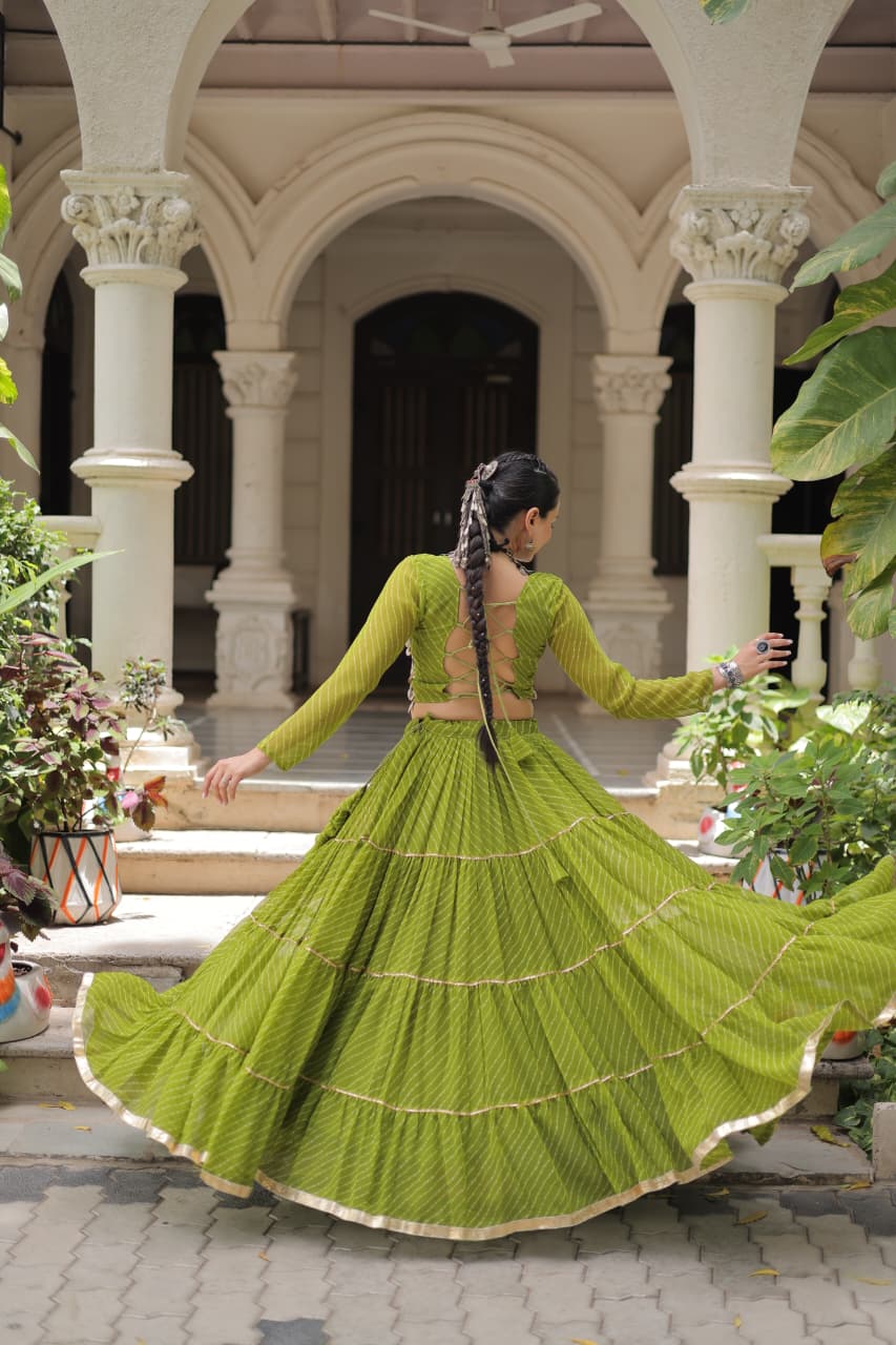 Womenline Parrot Green Color Soft Georgette Navratri Lehenga Choli