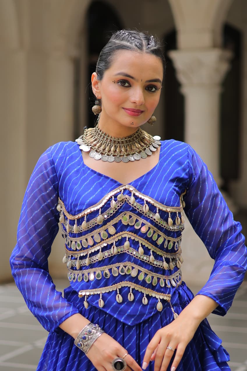 Womenline Blue Color Soft Georgette Navratri Lehenga Choli