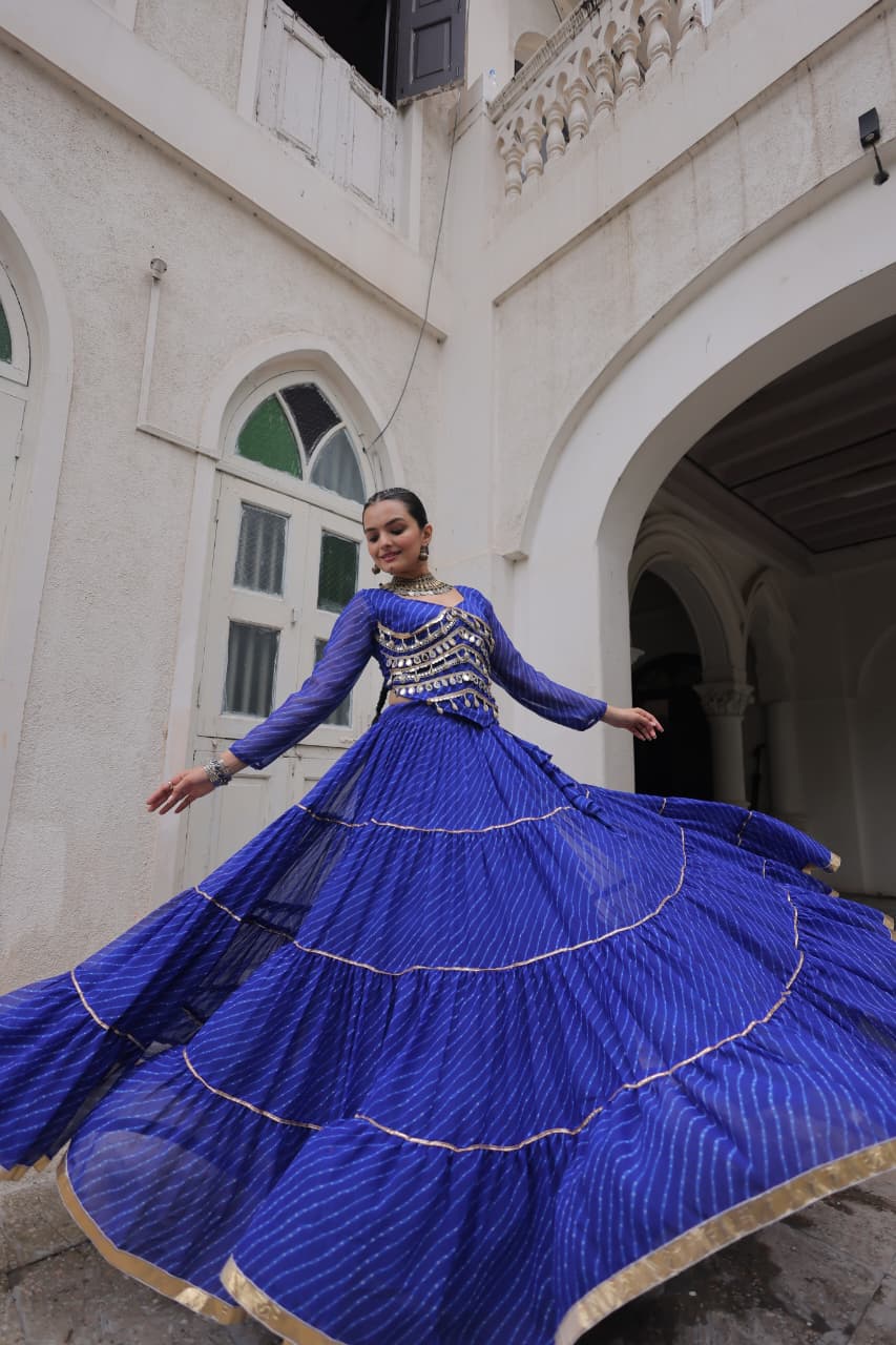 Womenline Blue Color Soft Georgette Navratri Lehenga Choli