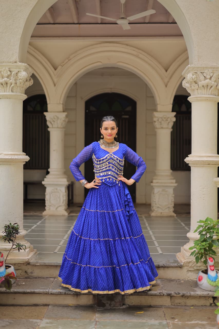 Womenline Blue Color Soft Georgette Navratri Lehenga Choli