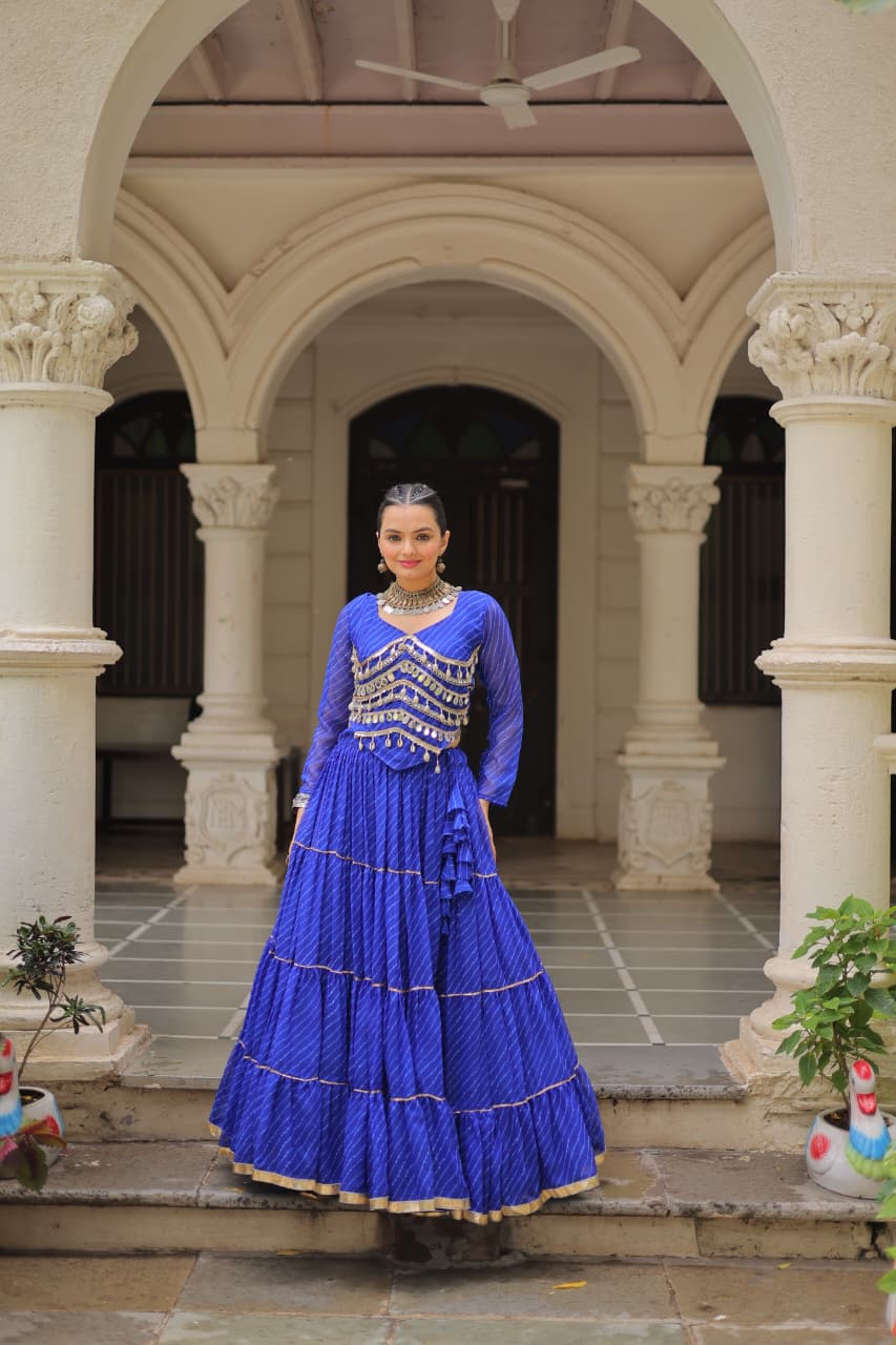 Womenline Blue Color Soft Georgette Navratri Lehenga Choli