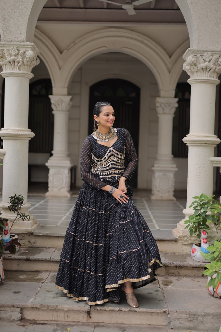 Womenline Black Color Soft Georgette Navratri Lehenga Choli