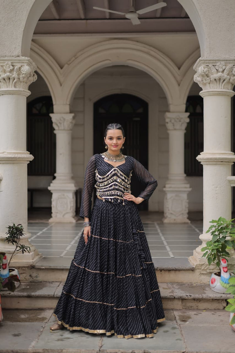 Womenline Black Color Soft Georgette Navratri Lehenga Choli