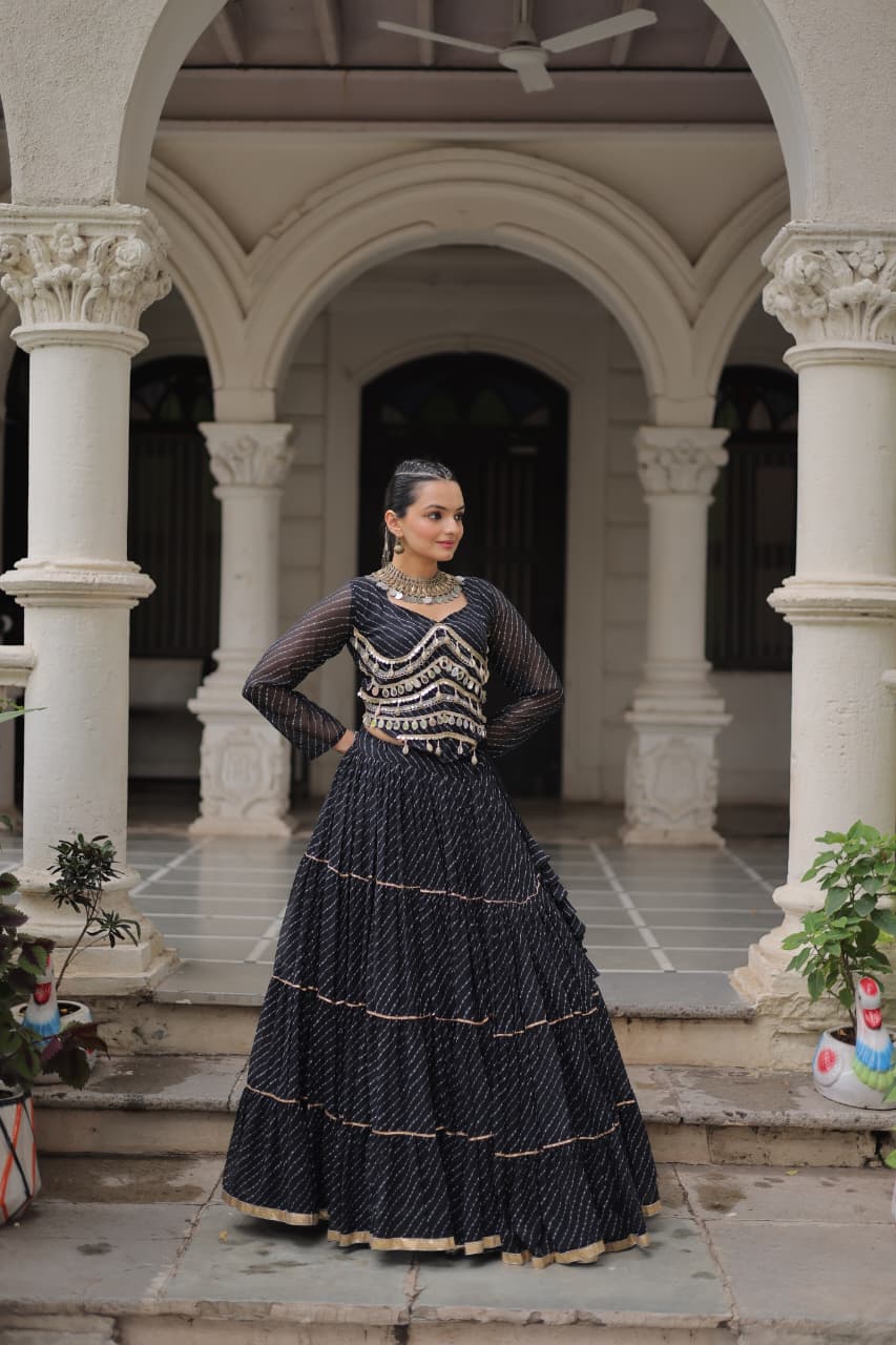Womenline Black Color Soft Georgette Navratri Lehenga Choli