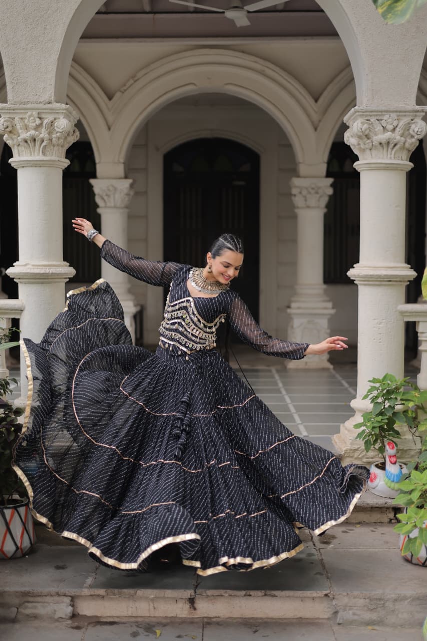 Womenline Black Color Soft Georgette Navratri Lehenga Choli