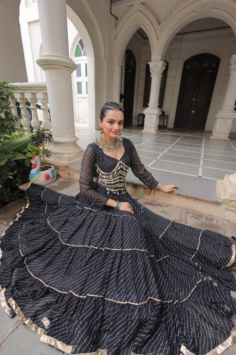 Womenline Black Color Soft Georgette Navratri Lehenga Choli