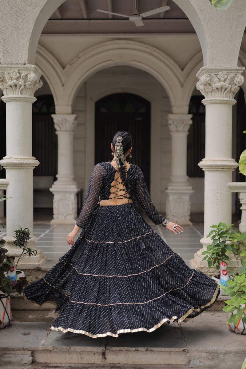 Womenline Black Color Soft Georgette Navratri Lehenga Choli