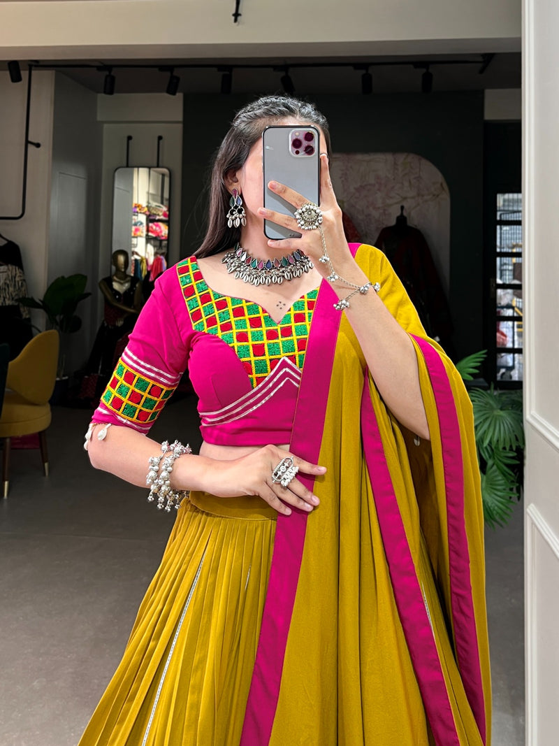 Womenline Musterd Color Rayon Navratri Lehenga Choli
