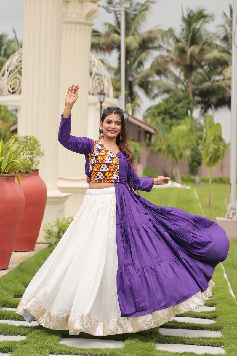 Womenline Purple Color Cotton Navratri Lehenga Choli