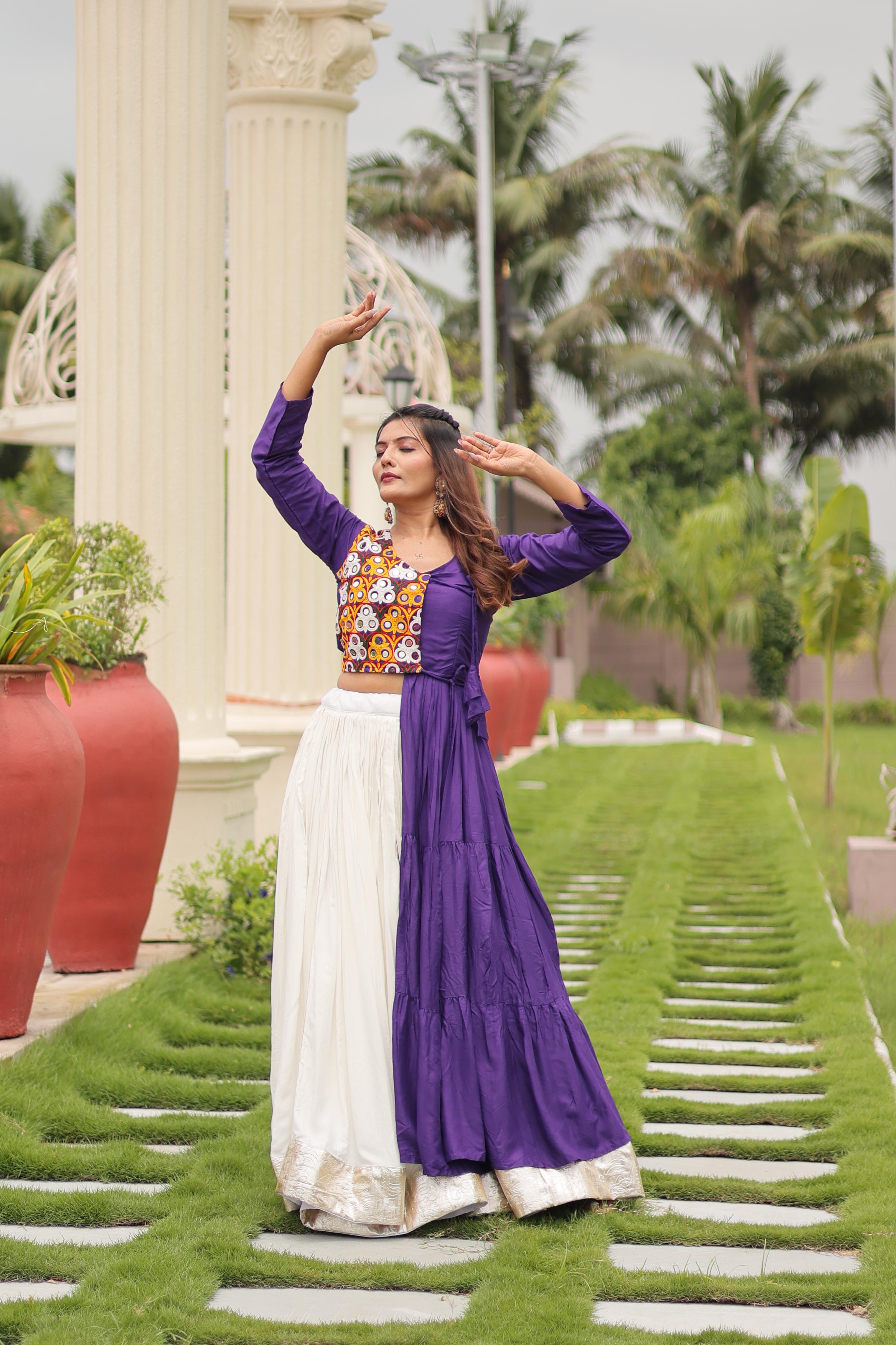 Womenline Purple Color Cotton Navratri Lehenga Choli