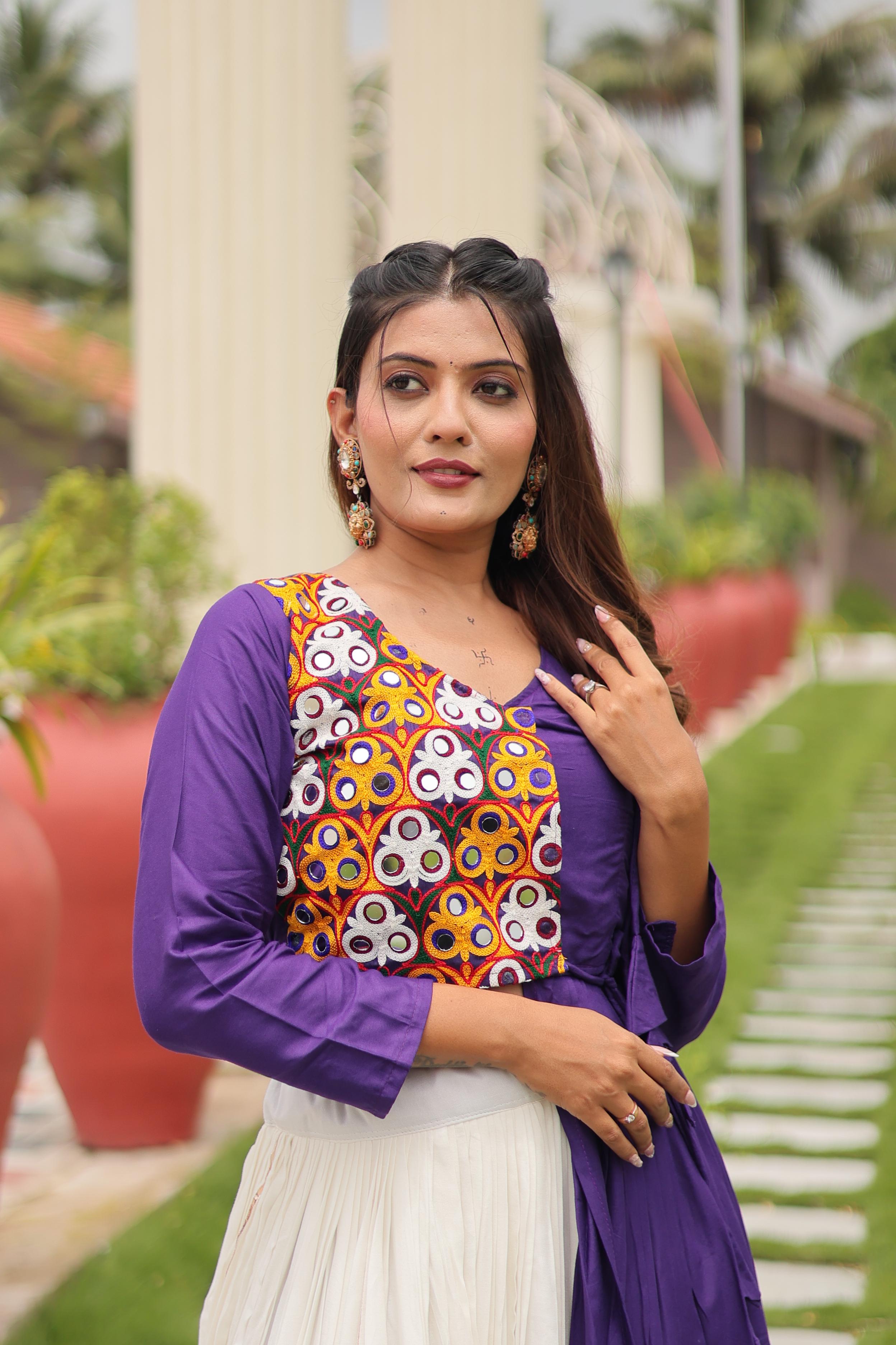 Womenline Purple Color Cotton Navratri Lehenga Choli